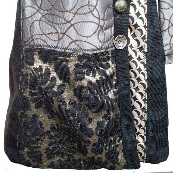 DESIGUAL Embroidered Long Sleeve Patterned Cotton/Wool Blend Coat - Picture 6 of 16